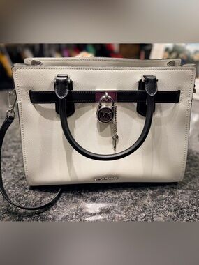 Michael Kors White and Black Leather Crossbody Satchel